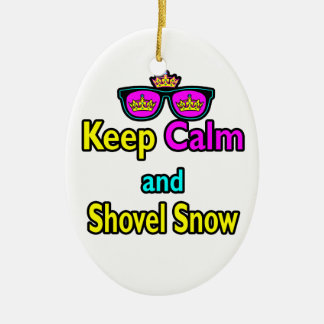 Hipster Crown Sunglasses Keep Calm And Shovel Snow Ceramic Ornament