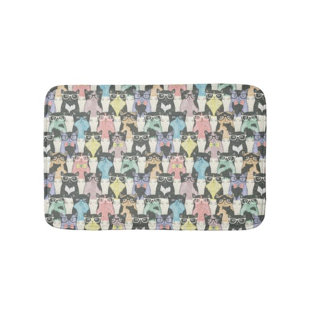 Hipster Cute Cats Pattern Bath Mat (Front)
