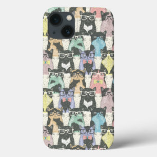Hipster Cute Cats Pattern iPhone 13 Case