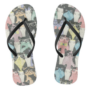 Hipster Cute Cats Pattern Flip Flops