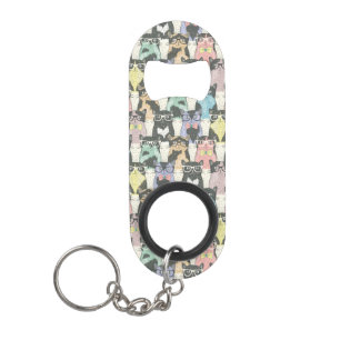 Hipster Cute Cats Pattern Keychain Bottle Opener