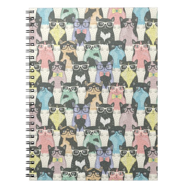 Hipster Cute Cats Pattern Notebook (Front)