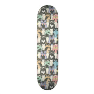 Hipster Cute Cats Pattern Skateboard