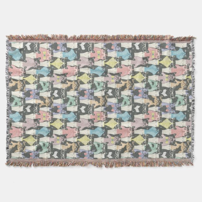 Hipster Cute Cats Pattern Throw Blanket (Front)