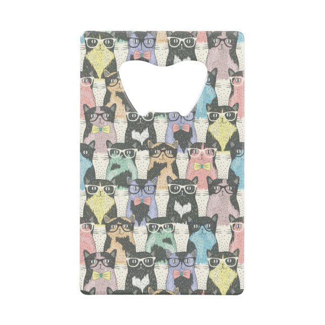 Hipster Cute Cats Pattern Wallet Bottle Opener (Front)