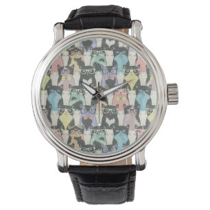 Hipster Cute Cats Pattern Watch