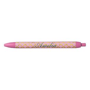 Hipster,cute,mustache,gold,pink,pattern,fun,trendy Black Ink Pen