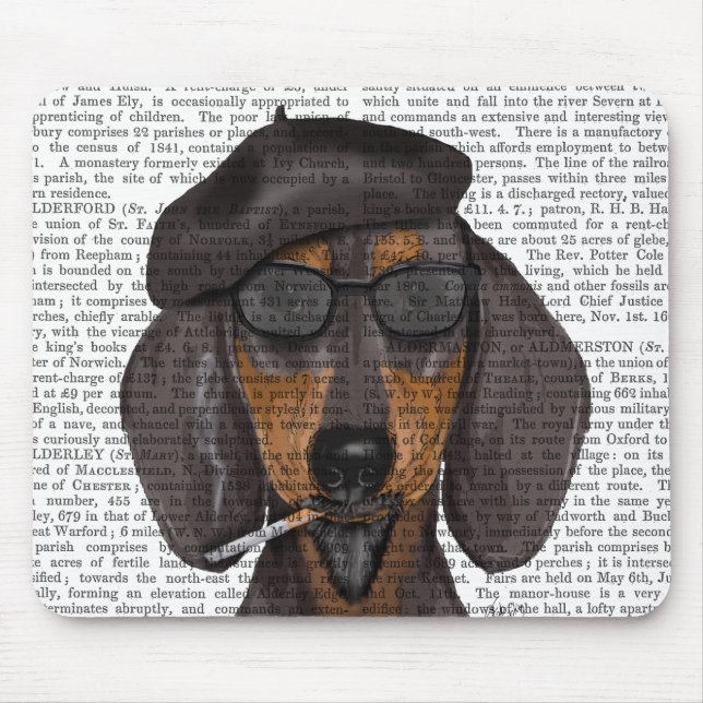 Hipster Dachshund Black and Tan Mouse Pad (Front)