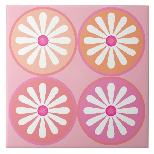 Hipster daisy circles in warm pink shades tile (Front)