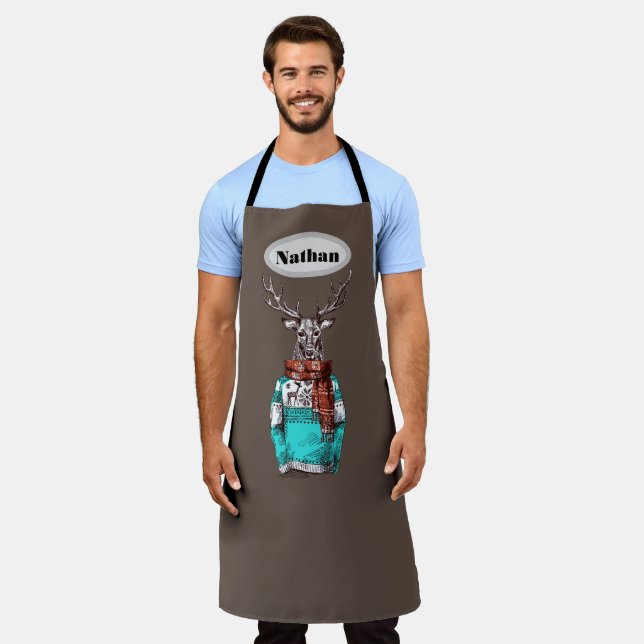 Hipster Deer Personalized Apron (Worn)