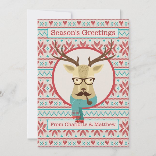 Hipster Deer Personalized Christmas Holiday Card (Front)
