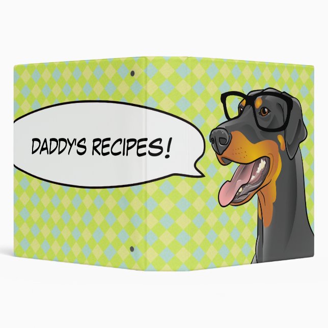 Hipster Doberman Recipe Binder Great Guy Gift! (Background)