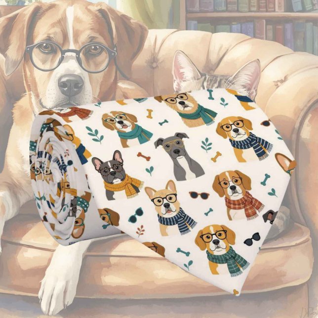 Hipster Dog in Eye Glasses Illustrations Tie (Creator Uploaded)
