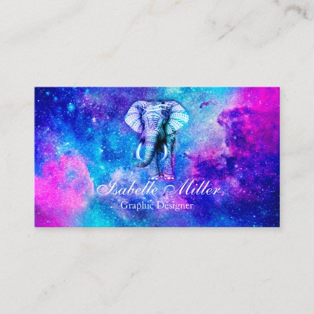 Hipster Elephant Nebula Space.                     Business Card (Front)