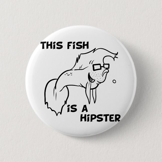 Hipster Fish 2 Inch Round Button (Front)