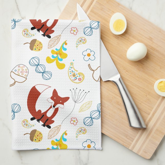 Hipster Forest Fox Baby Nursery Kitchen Towel (Quarter Fold)
