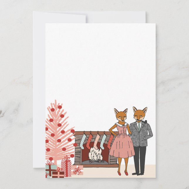 Hipster Fox Couple at Home Holiday Invite (Front)