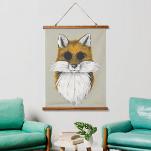 Hipster Fox in Sunglasses Illustration  Hanging Tapestry