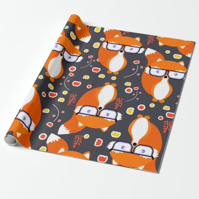 Hipster foxes wrapping paper (Unrolled)