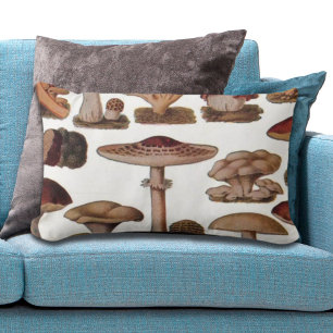 hipster french botanical print vintage mushrooms lumbar pillow