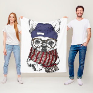 Hipster French Bull Dog Fleece Blanket