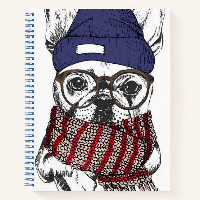 Hipster French Bull Dog Notebook (Front)