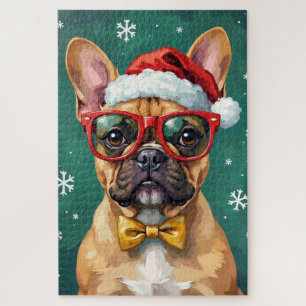 Hipster French Bulldog Santa Glasses Modern  Jigsaw Puzzle