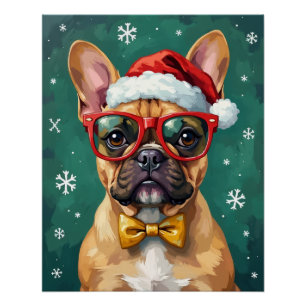 Hipster French Bulldog Santa Glasses Modern Poster