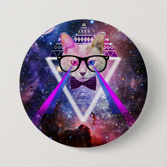 Hipster galaxy cat 3 inch round button (Front)