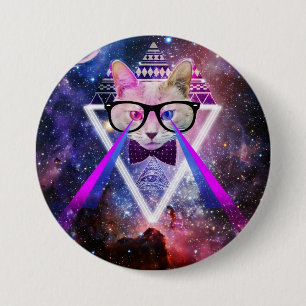 Hipster galaxy cat 3 inch round button