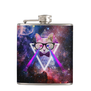 Hipster galaxy cat hip flask