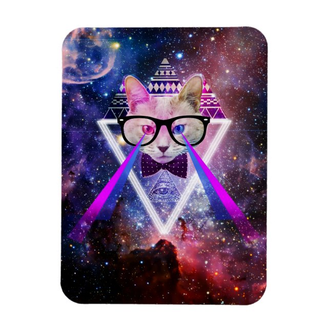 Hipster galaxy cat magnet (Vertical)