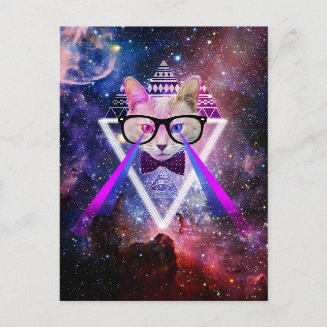 Hipster galaxy cat postcard (Front)