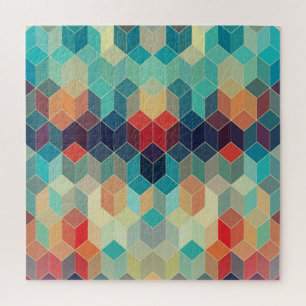 Hipster geometric cubes: retro mosaic background. jigsaw puzzle
