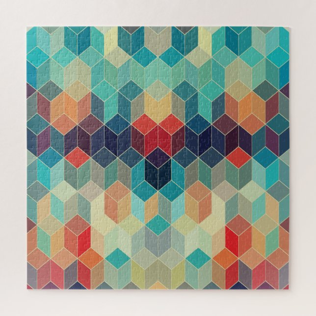 Hipster geometric cubes: retro mosaic background. jigsaw puzzle (Vertical)