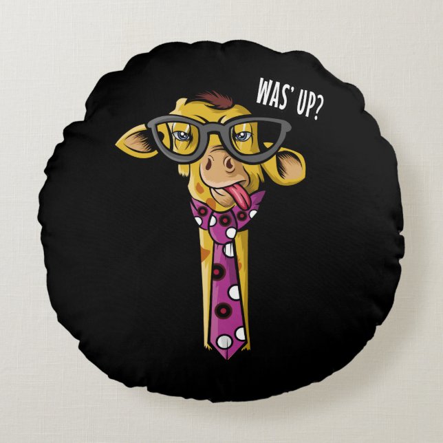 Hipster Giraffe Funny African Animal With Glasses Round Pillow (Front)