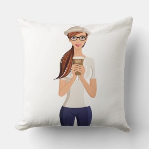 Hipster Girl Throw Pillow