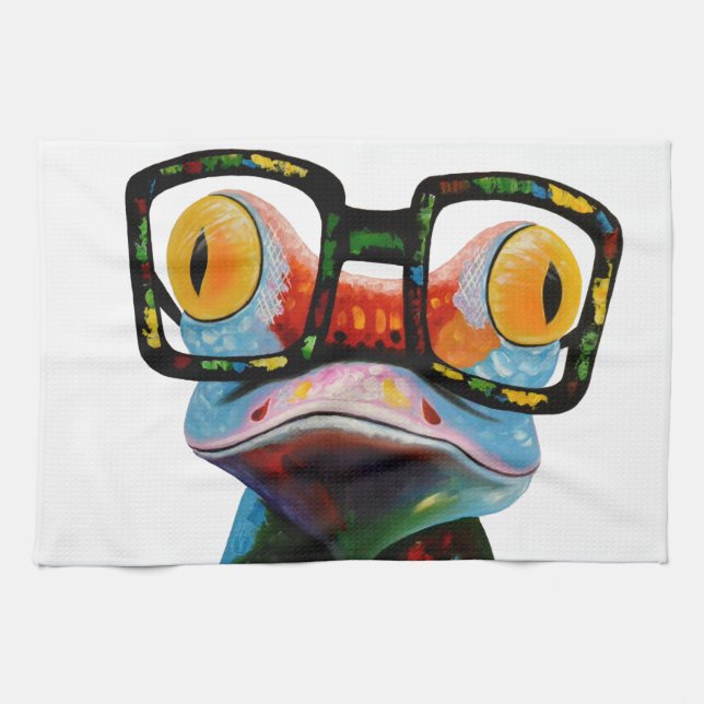Hipster Glasses Frog Kitchen Towel (Horizontal)