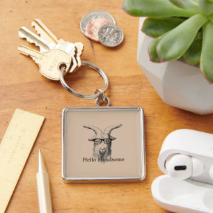 Hipster Goat with Glasses Keychain