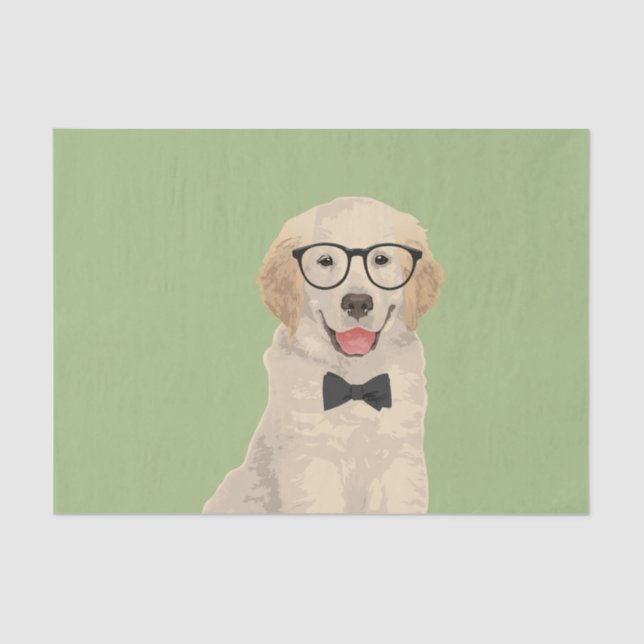 Hipster Golden Retriever Puppy Tissue Paper (Front)