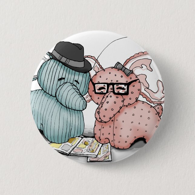 Hipster Hellephant Couple 2 Inch Round Button (Front)