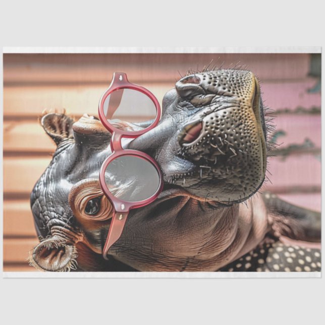 Hipster Hippo Pink Sunglasses Decoupage Left  Tissue Paper (Front)