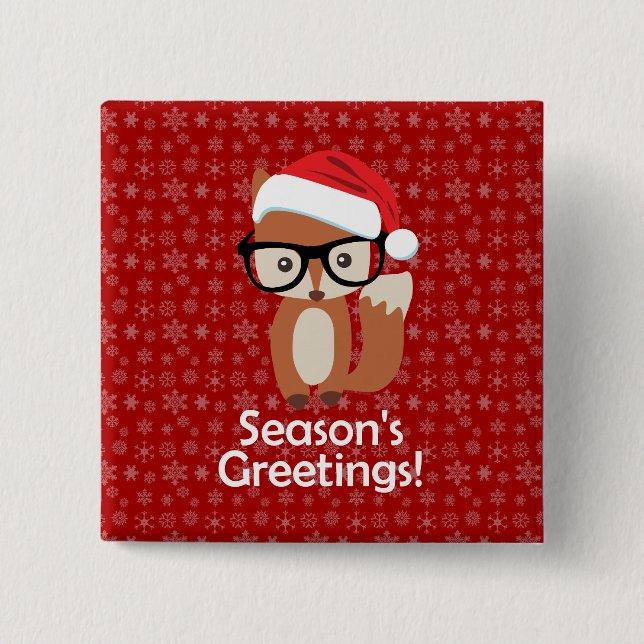 Hipster Holiday Fox Glasses Cute Animal Christmas 2 Inch Square Button (Front)