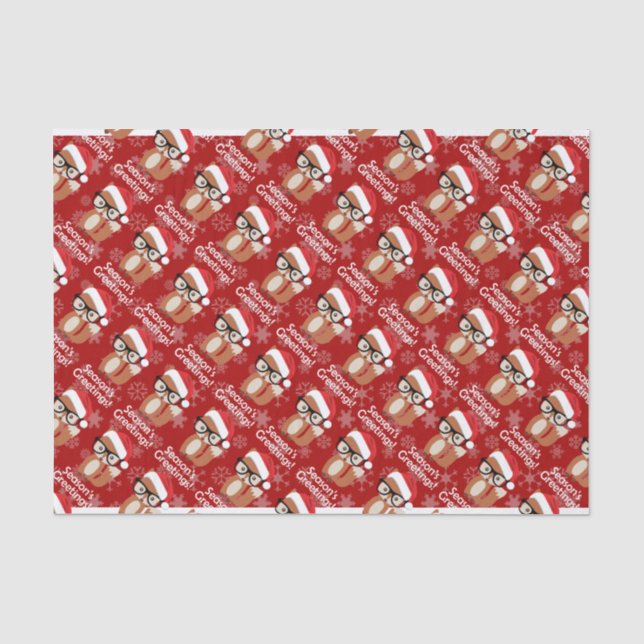 Hipster Holiday Fox Glasses Cute Animal Christmas Tissue Paper (Front)
