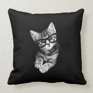 Hipster Kitten & Glasses Cat Lover's Throw Pillow