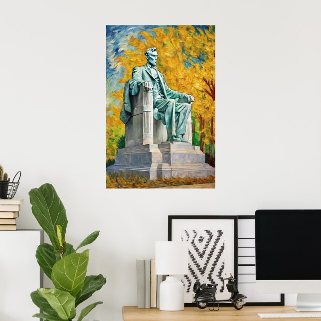 Hipster Lincoln Paint Portrait Van Gogh Painting Poster (Home Office)