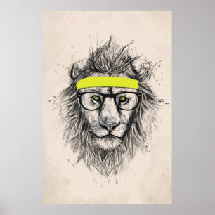 Hipster lion (light background) poster