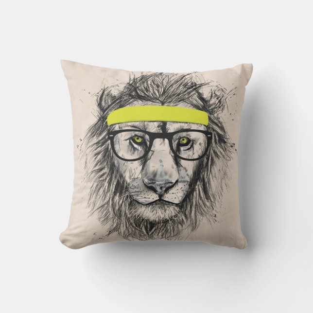 Hipster lion (light background) throw pillow (Front)