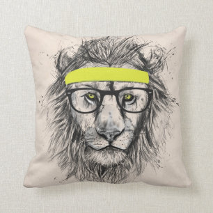 Hipster lion (light background) throw pillow