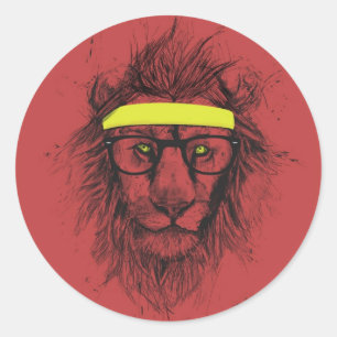 hipster lion (red) classic round sticker